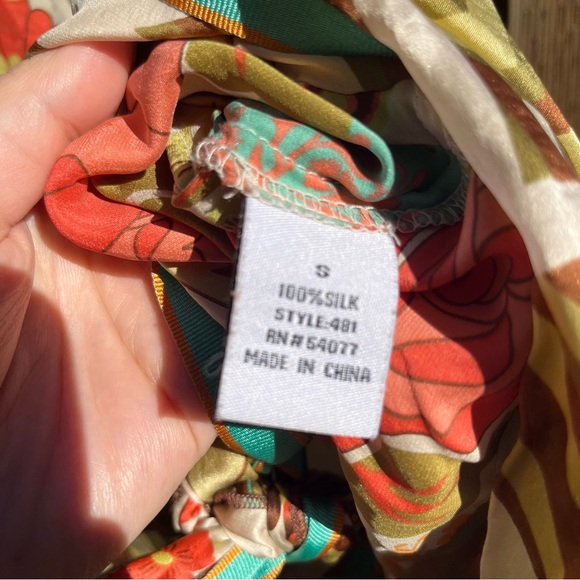 CAbi Silk Babydoll Kimono Vibrant Boho Front Tie Floral and Stripe Blouse S - Picture 6 of 14